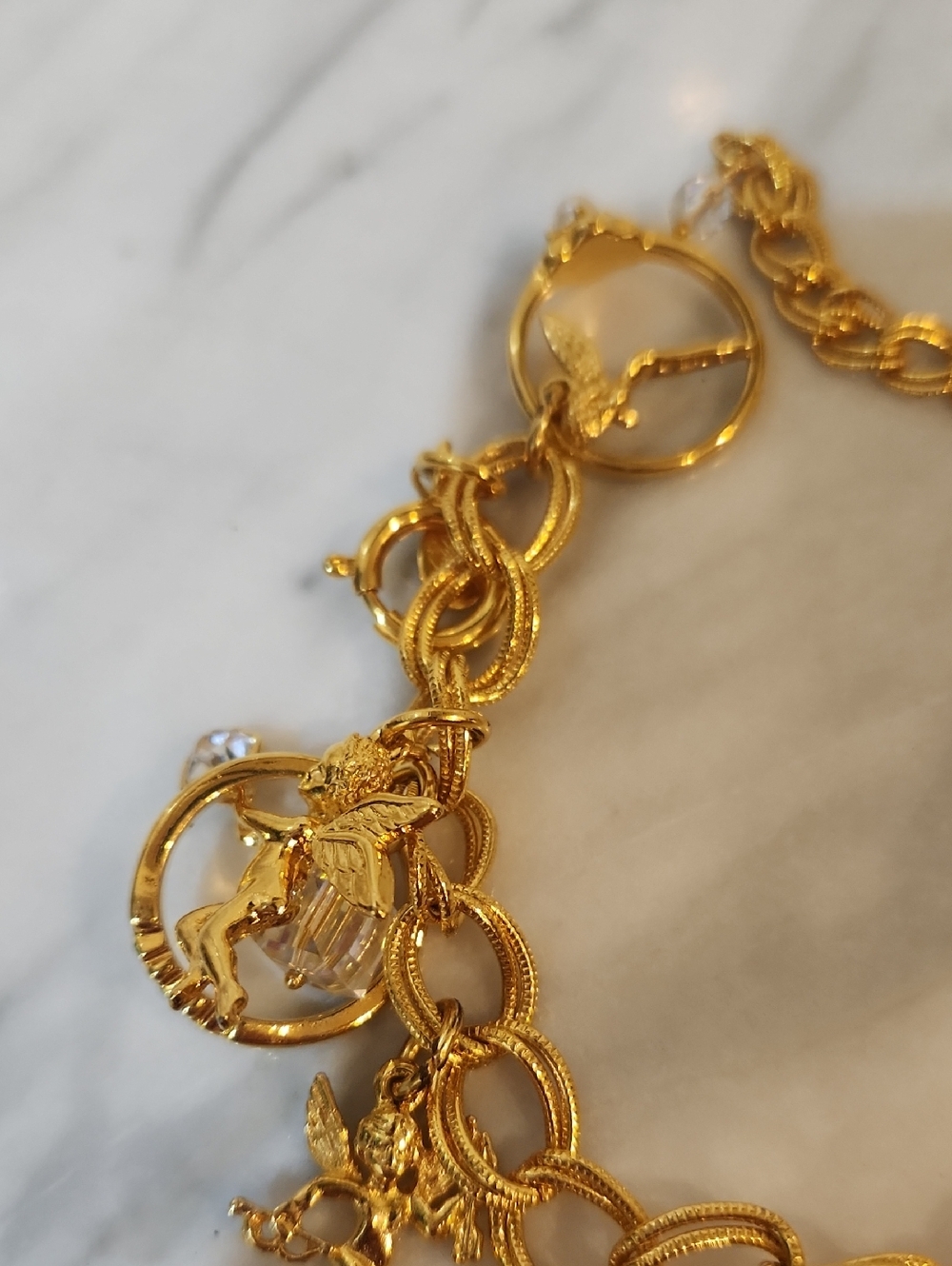 Kirks Folly Gold Charm Angel Bracelet with Clear Crystal Drops - Picture 4 of 13